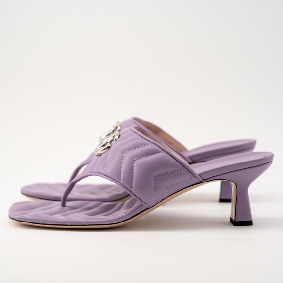 sz 40G 10 US Gucci Marmont GG Kitten Heel Thong Sandals Quilted Lavender Purple